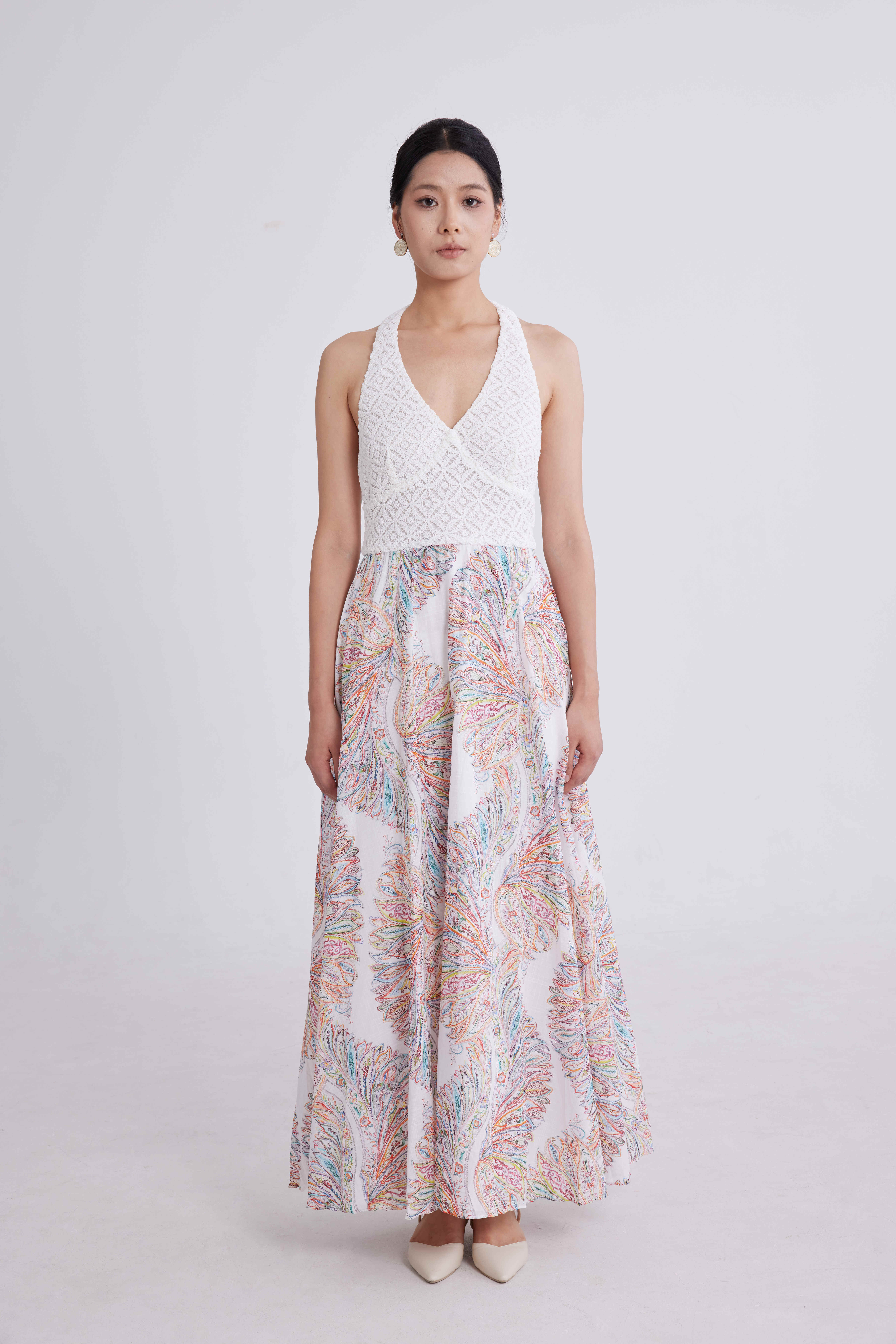 Rope embroidered printed dress