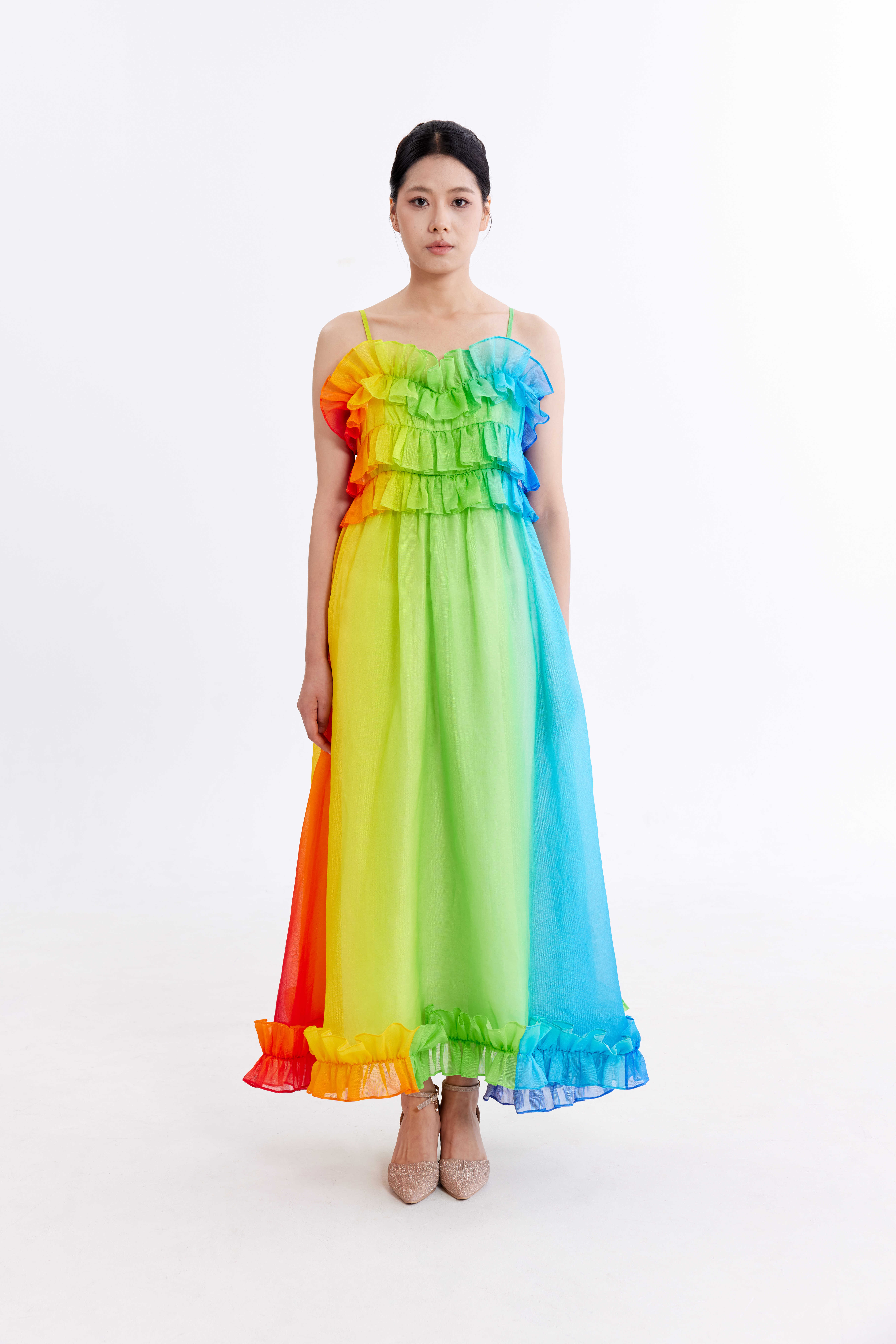 Color gradient ruffled dress