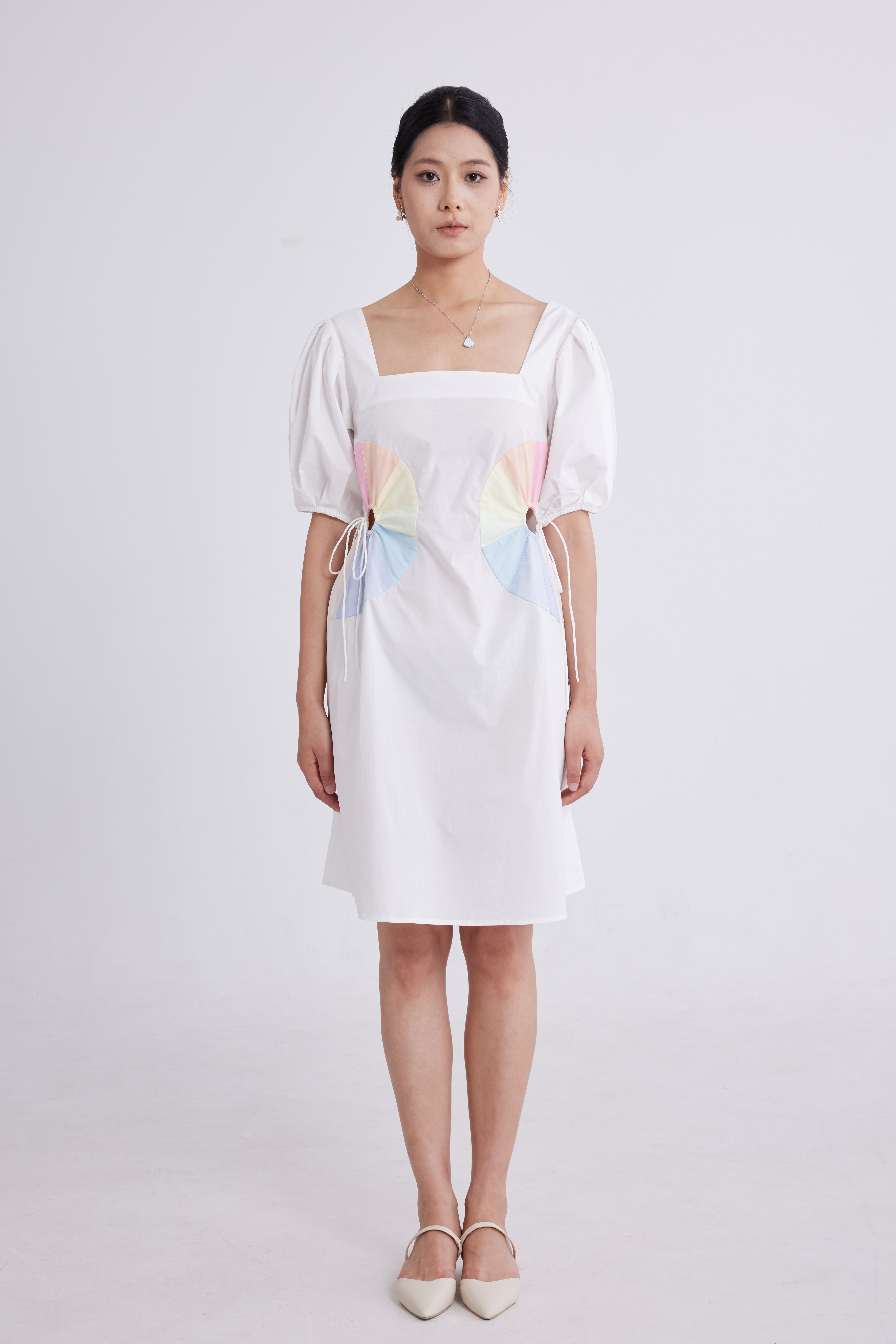 Multicolor drawstring waist dress