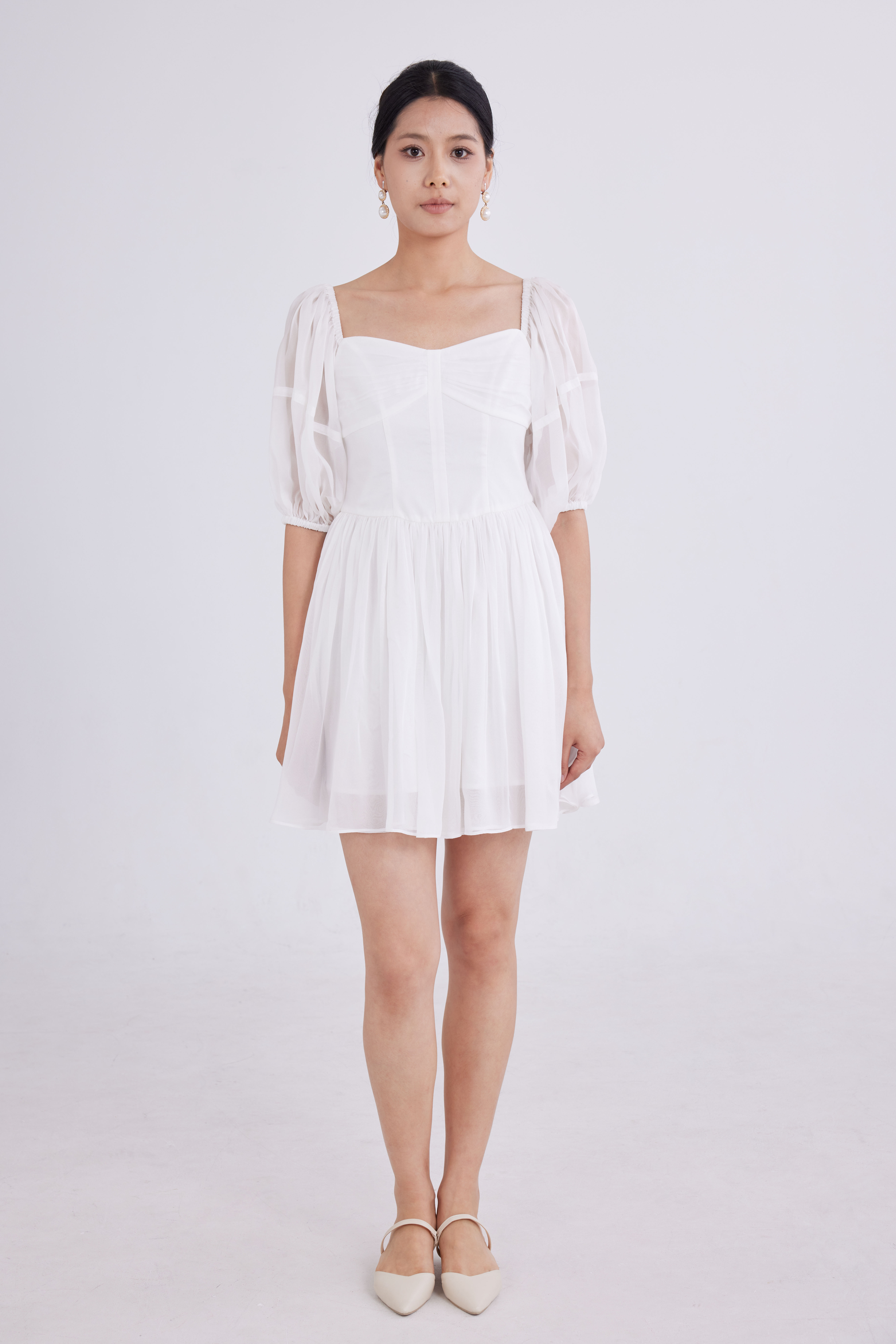 Silk chiffon white skirt