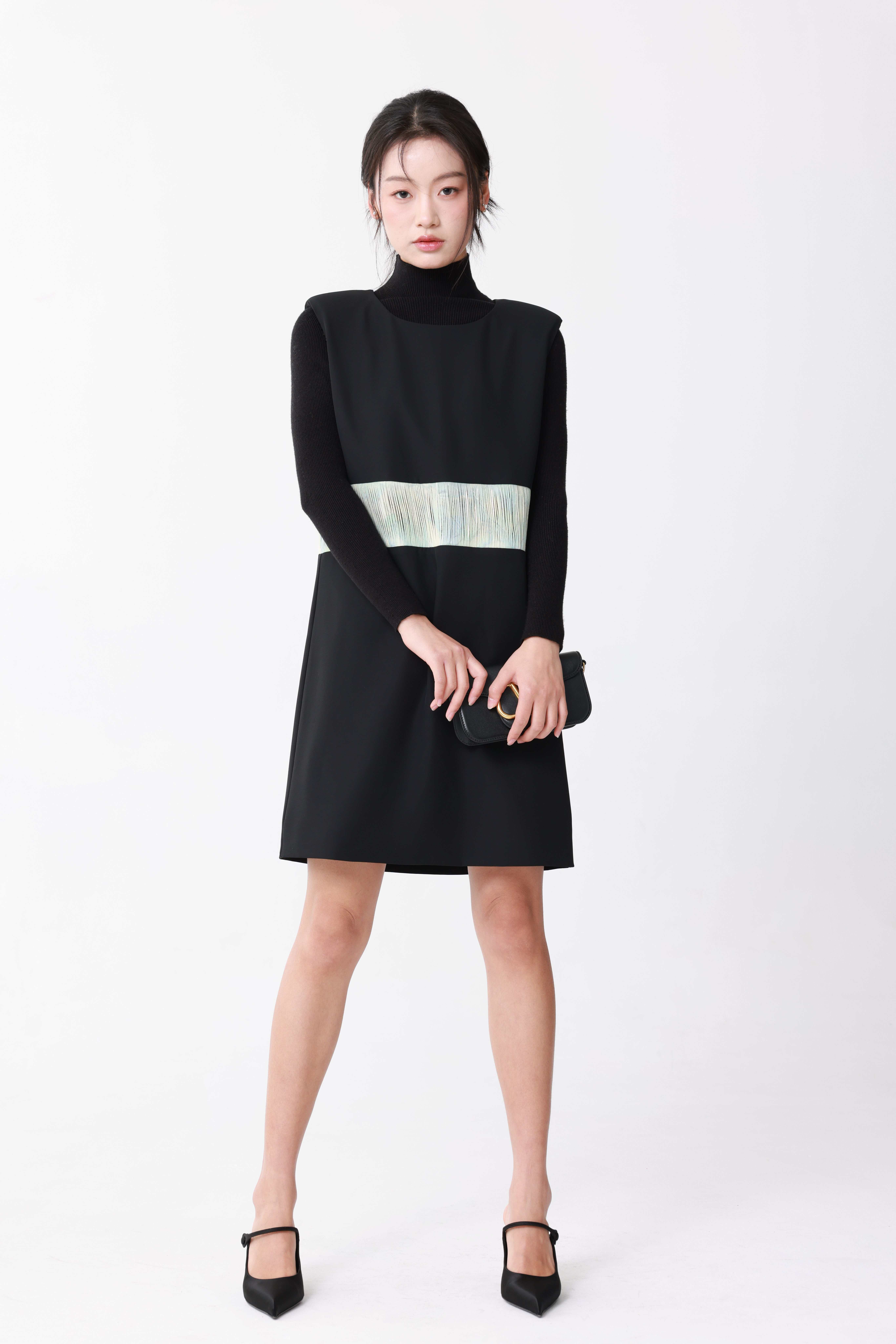 Black dress with printed fringe
