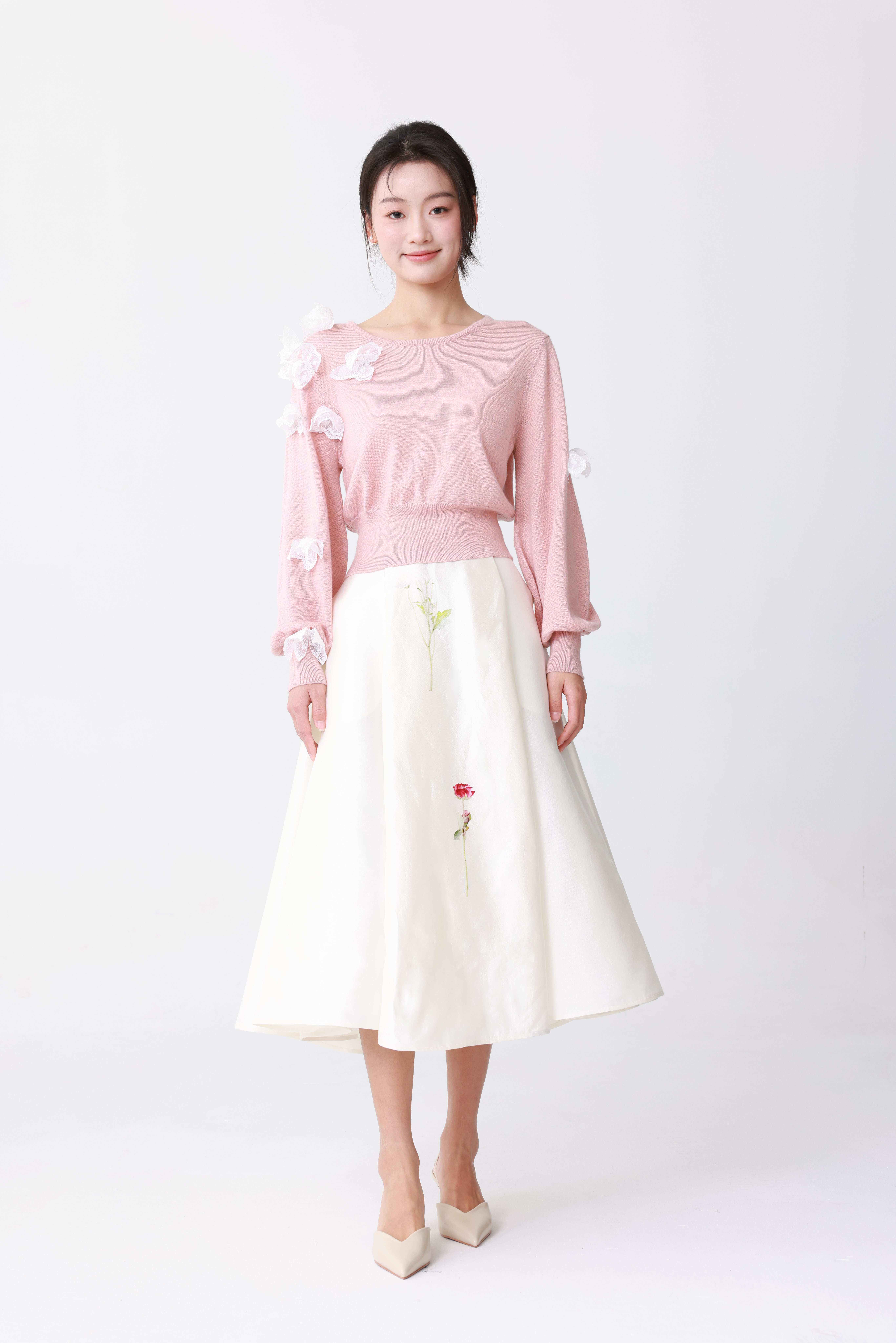 Floral print stitching skirt