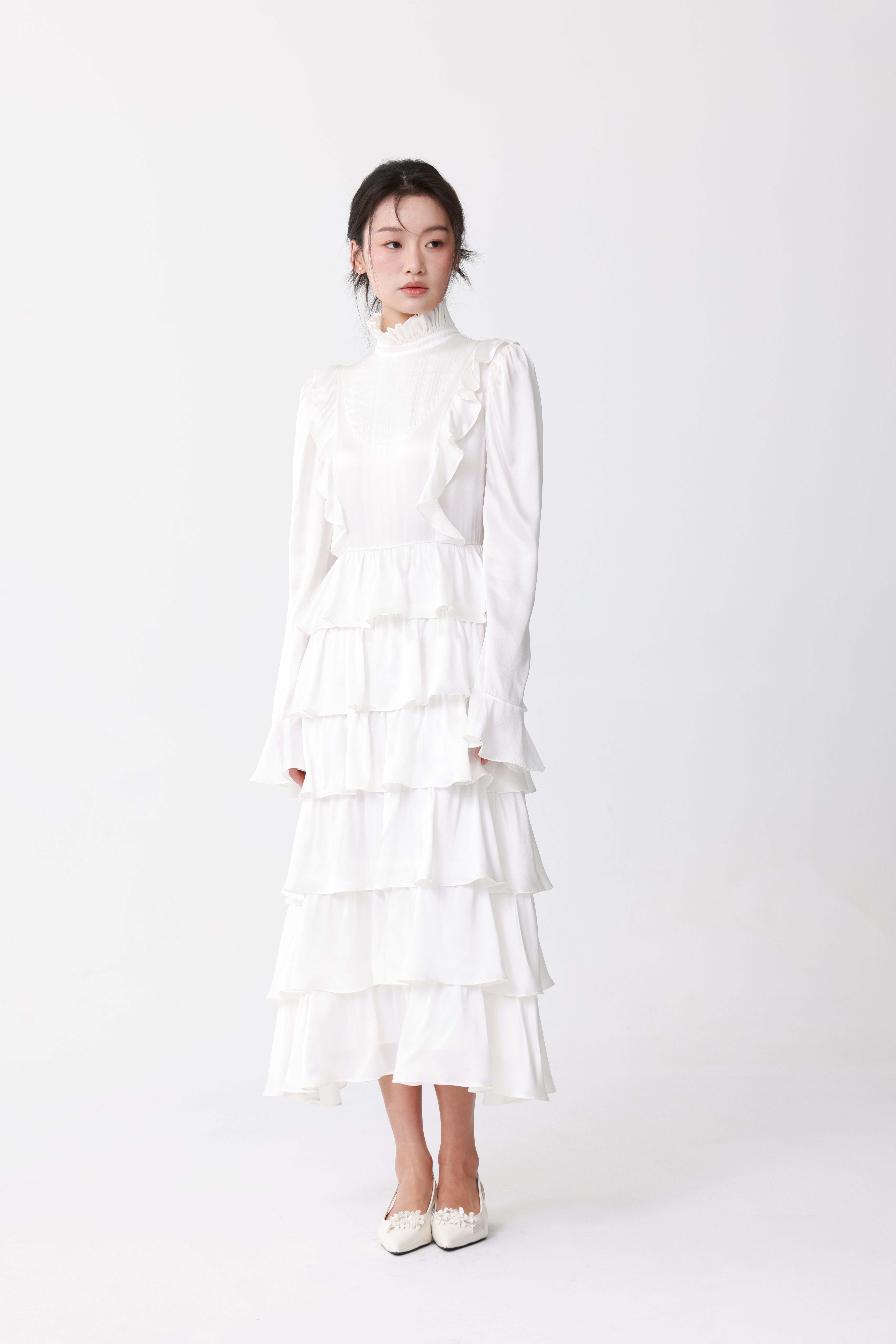 Cascading wave white dress