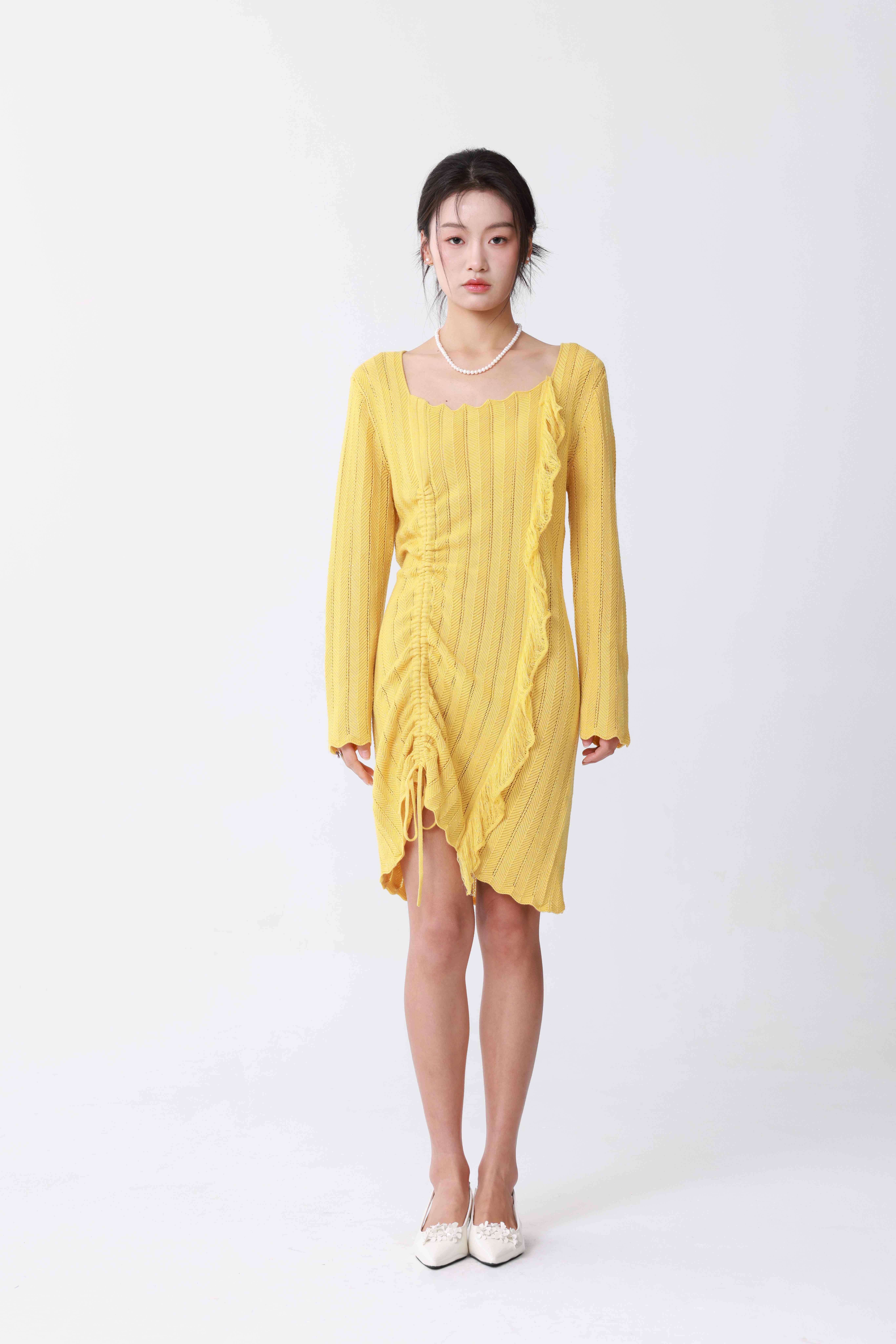 Yellow asymmetrical knitted dress