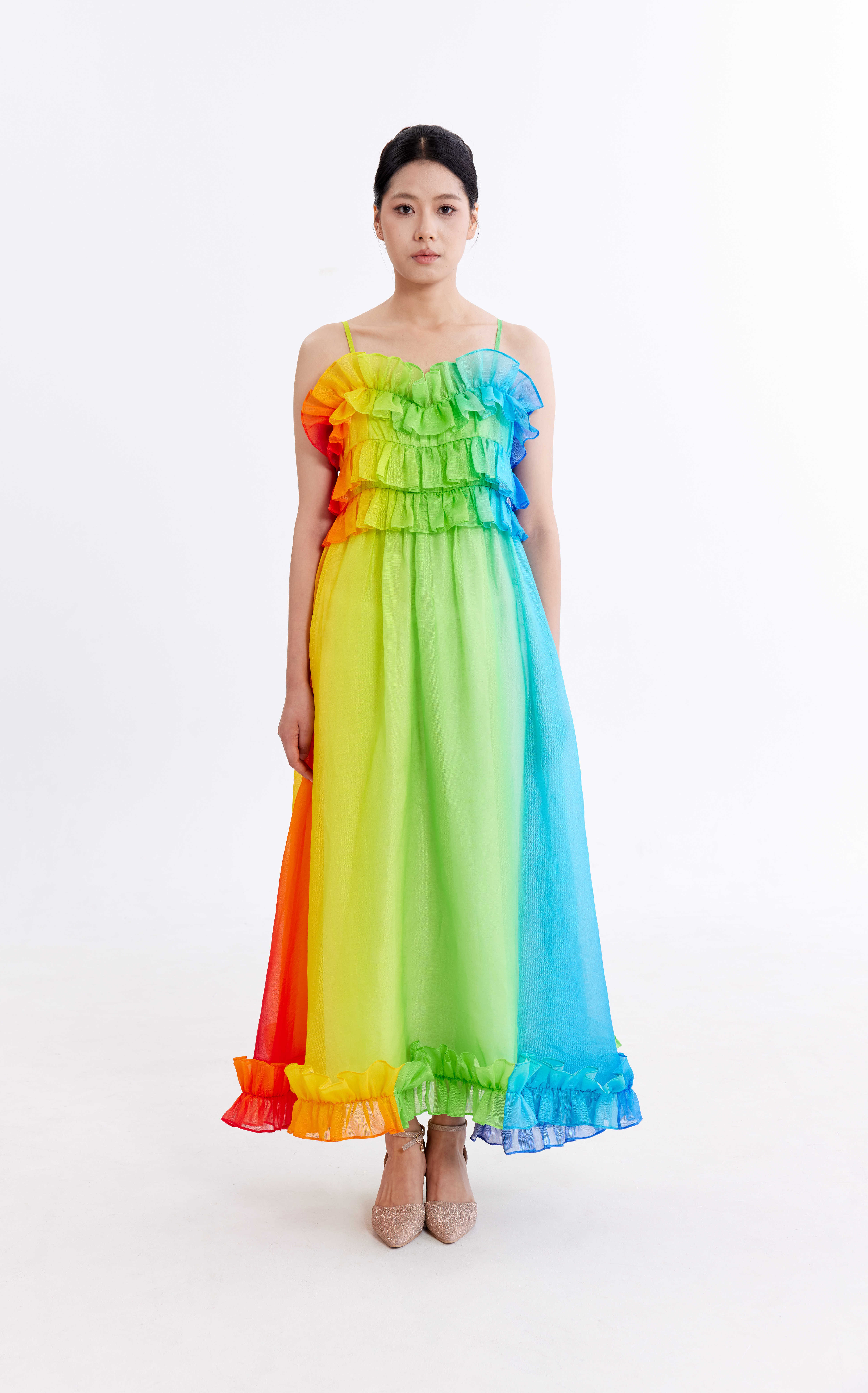 Color gradient ruffled dress