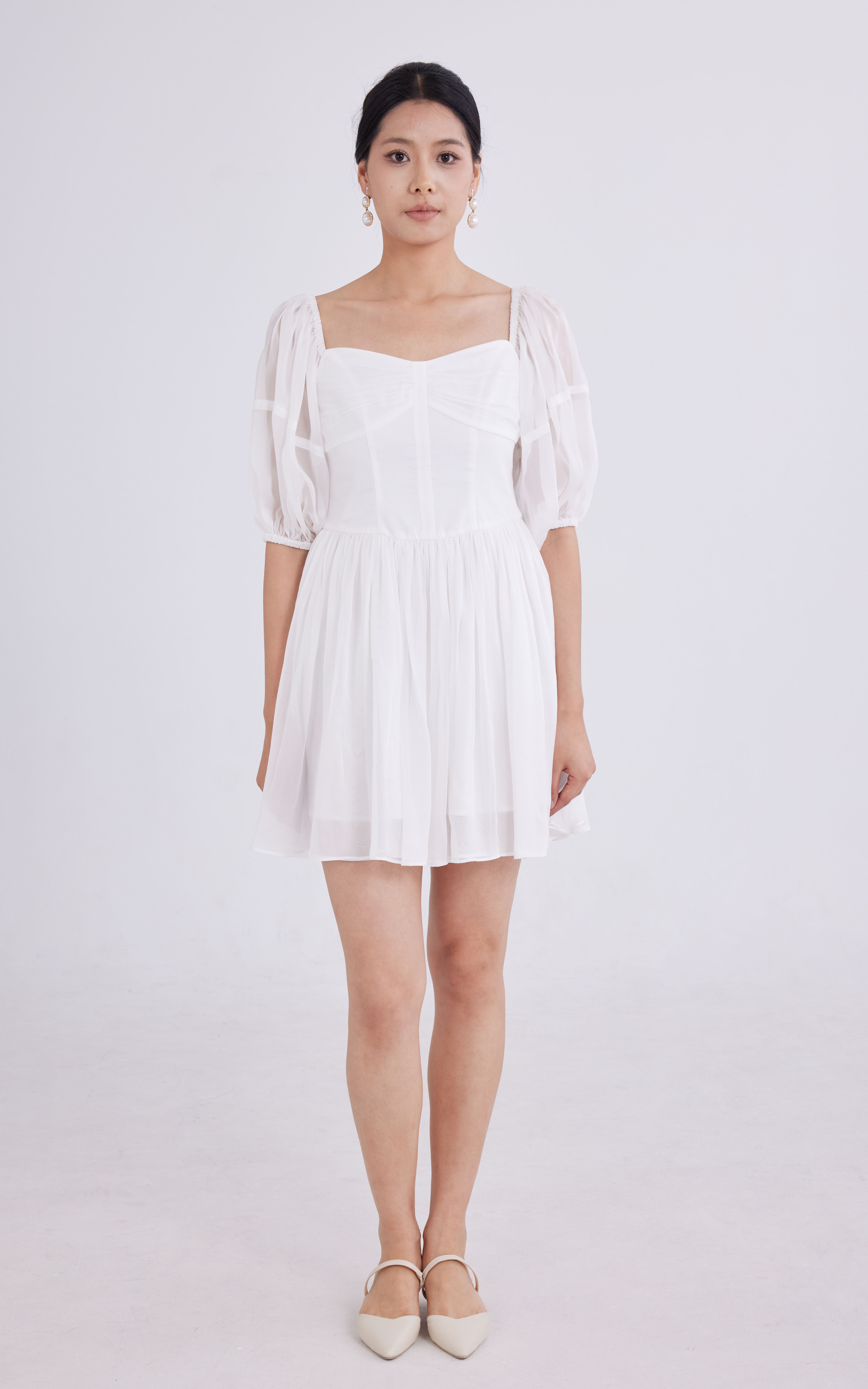 Silk chiffon white dress