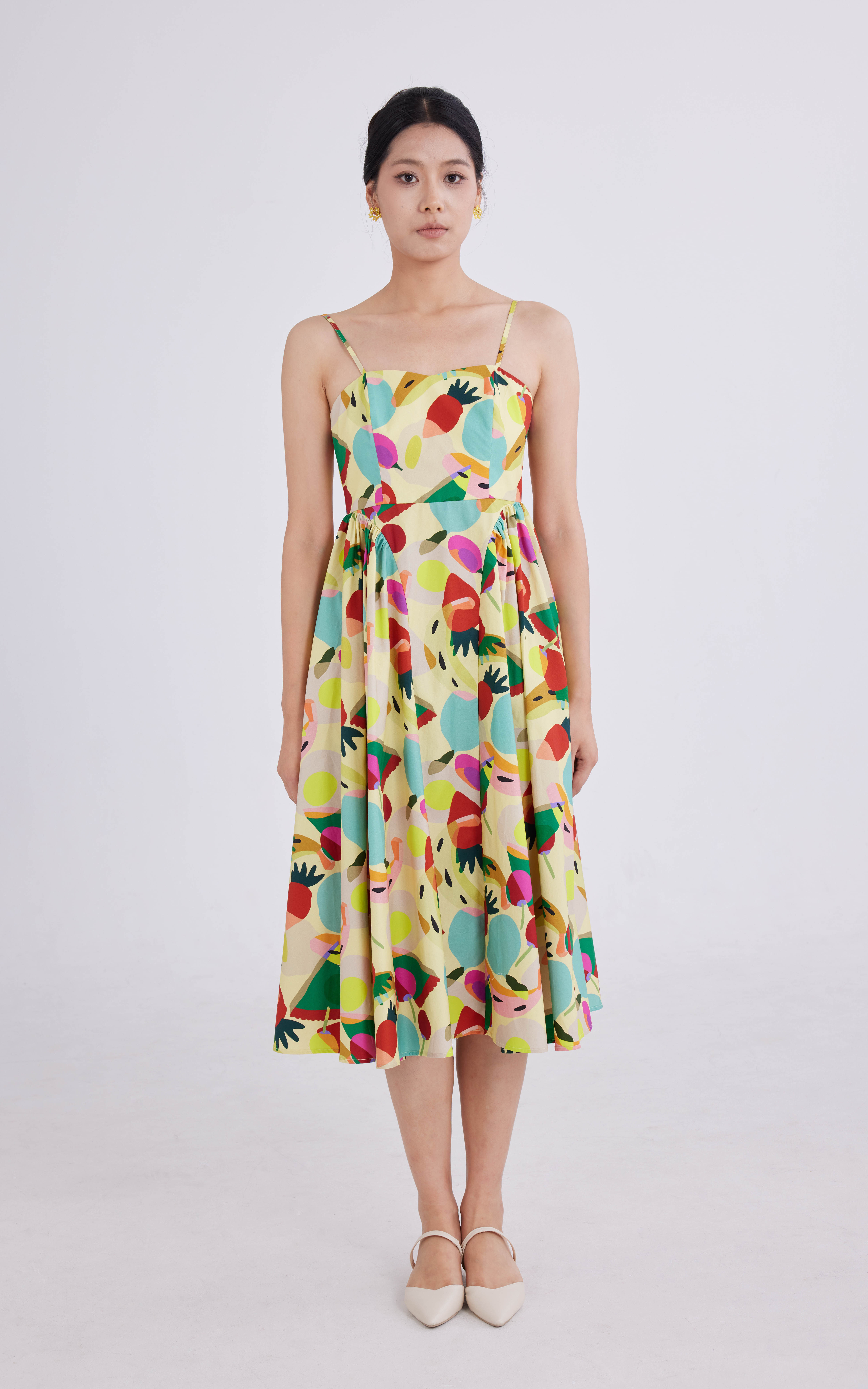 Printed dress with shoulder straps