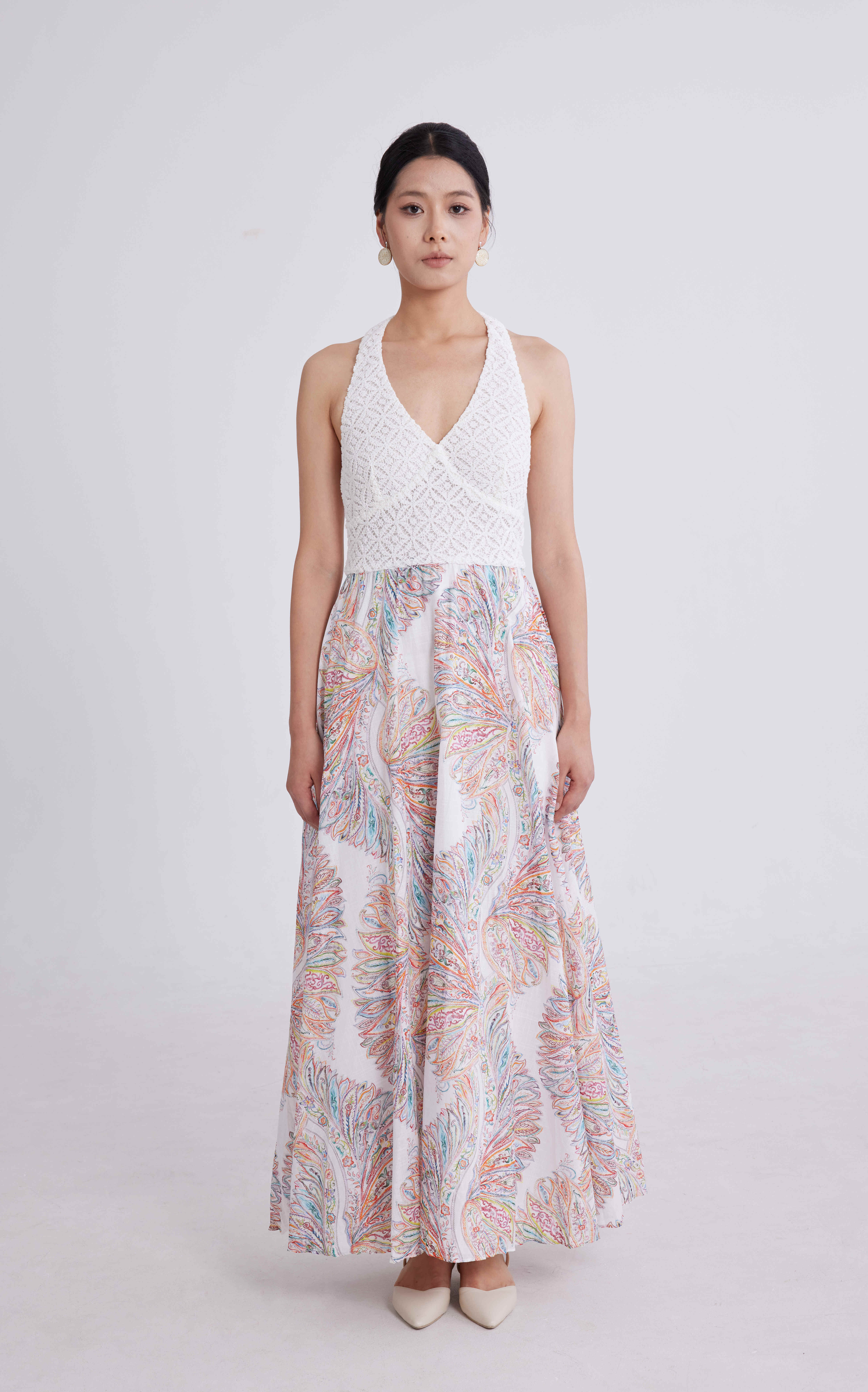 Rope embroidered printed dress