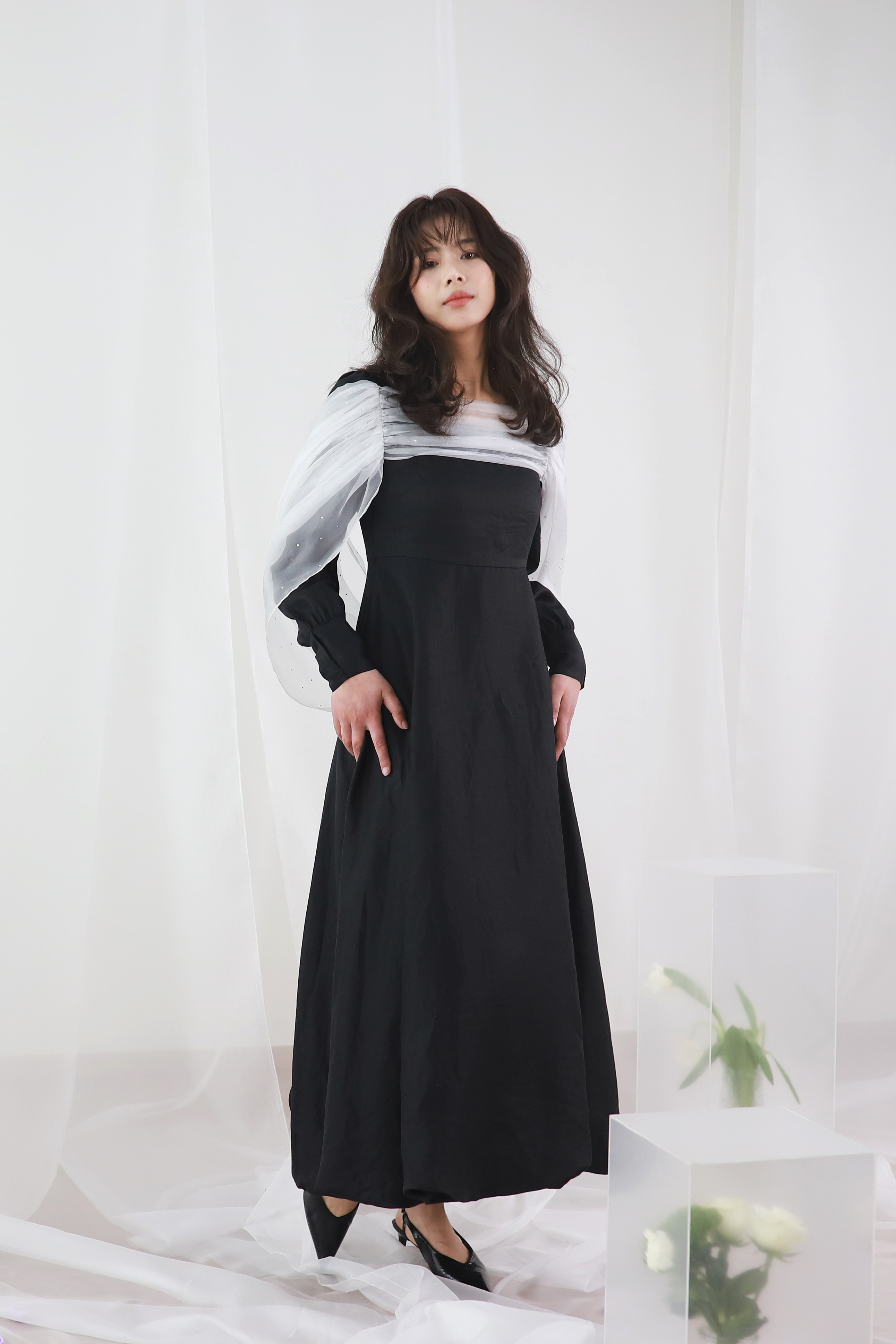 Linen dress with veil