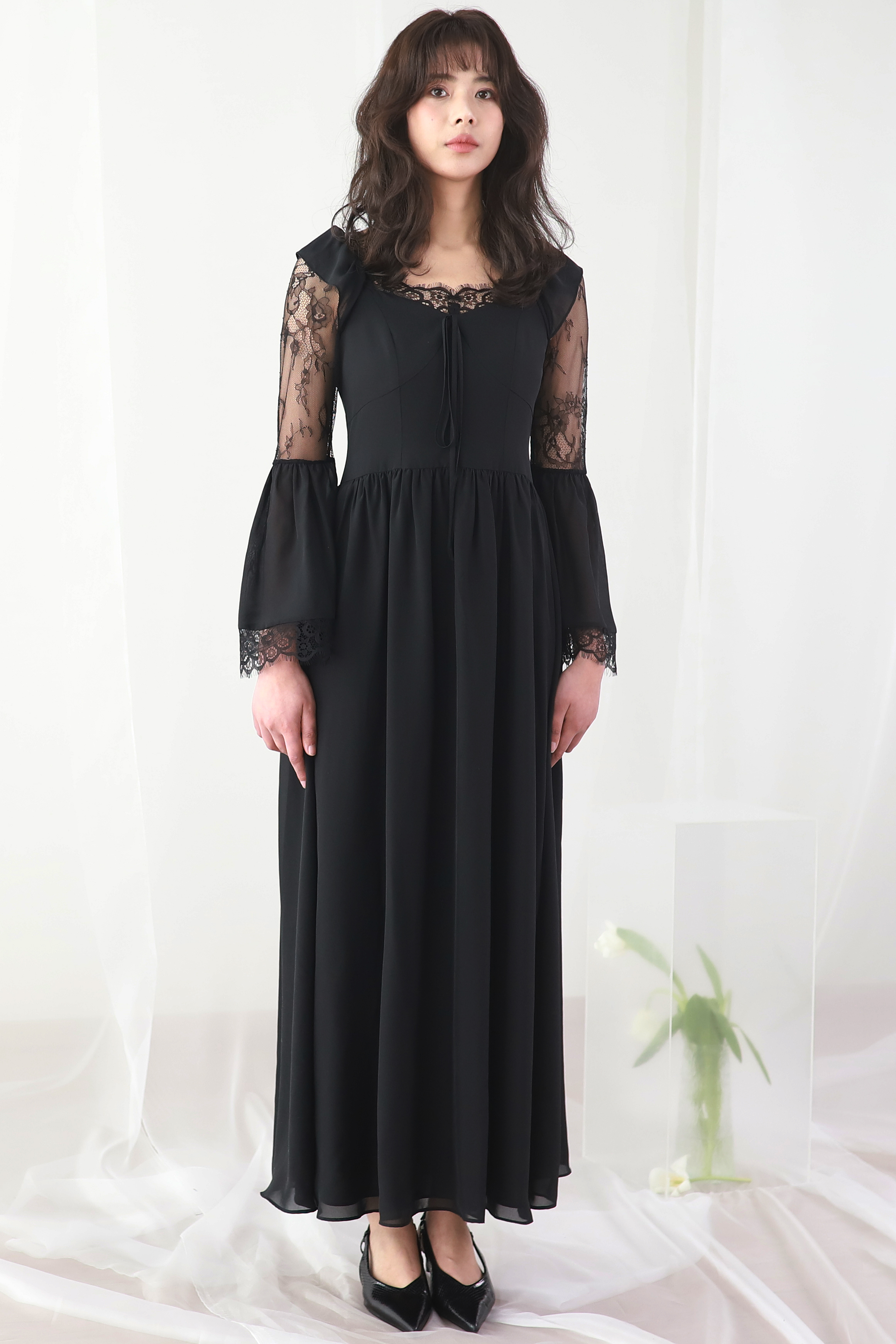 Black lace silk dress