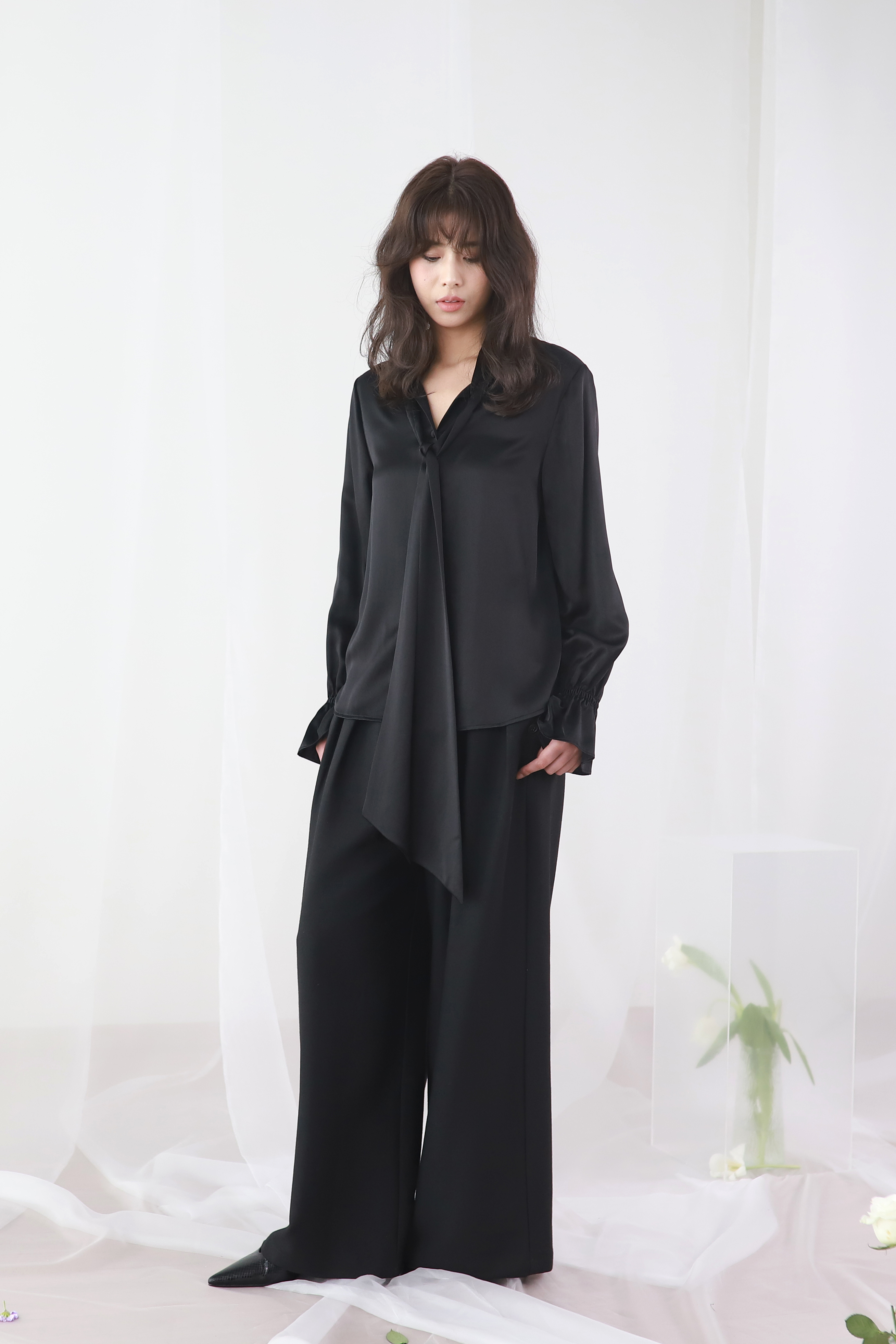 Silk bow shirt